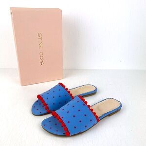 Stine Goya polka dot pom pom slides sandals flats